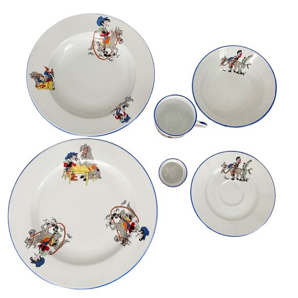 Vintage 1960s Gural Porselen Dishes Western Charro Turkish Rodeo Cowboy Ranch - Picture 1 of 16